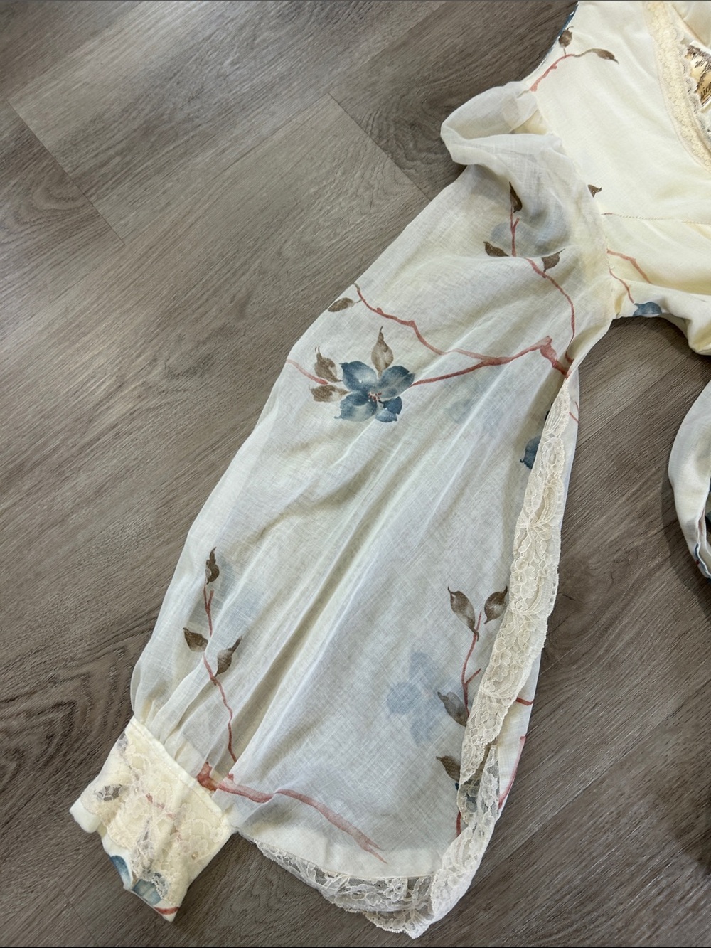 70’s Gunne Sax floral Dogwood print maxi bishop sleeve cream Sz Xs-Small - Picture 9 of 16